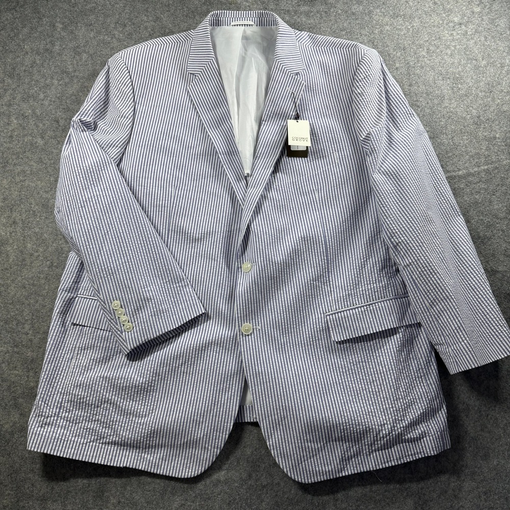 Coconut Grove Bradley Seersucker Blazer 54L Blue White Striped Sport Coat NEW